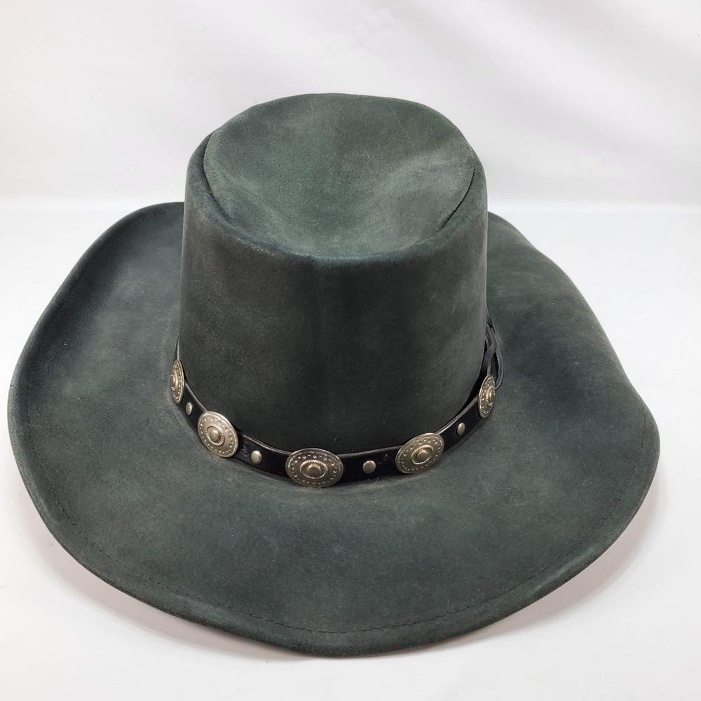 Bailey Harley Cowboy Hat Unisex S Green Leather Suede Concho Studded Band USA